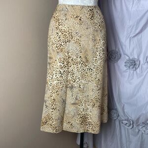 vintage talbots beige leopard print abstract design 100% silk midi skirt size 14